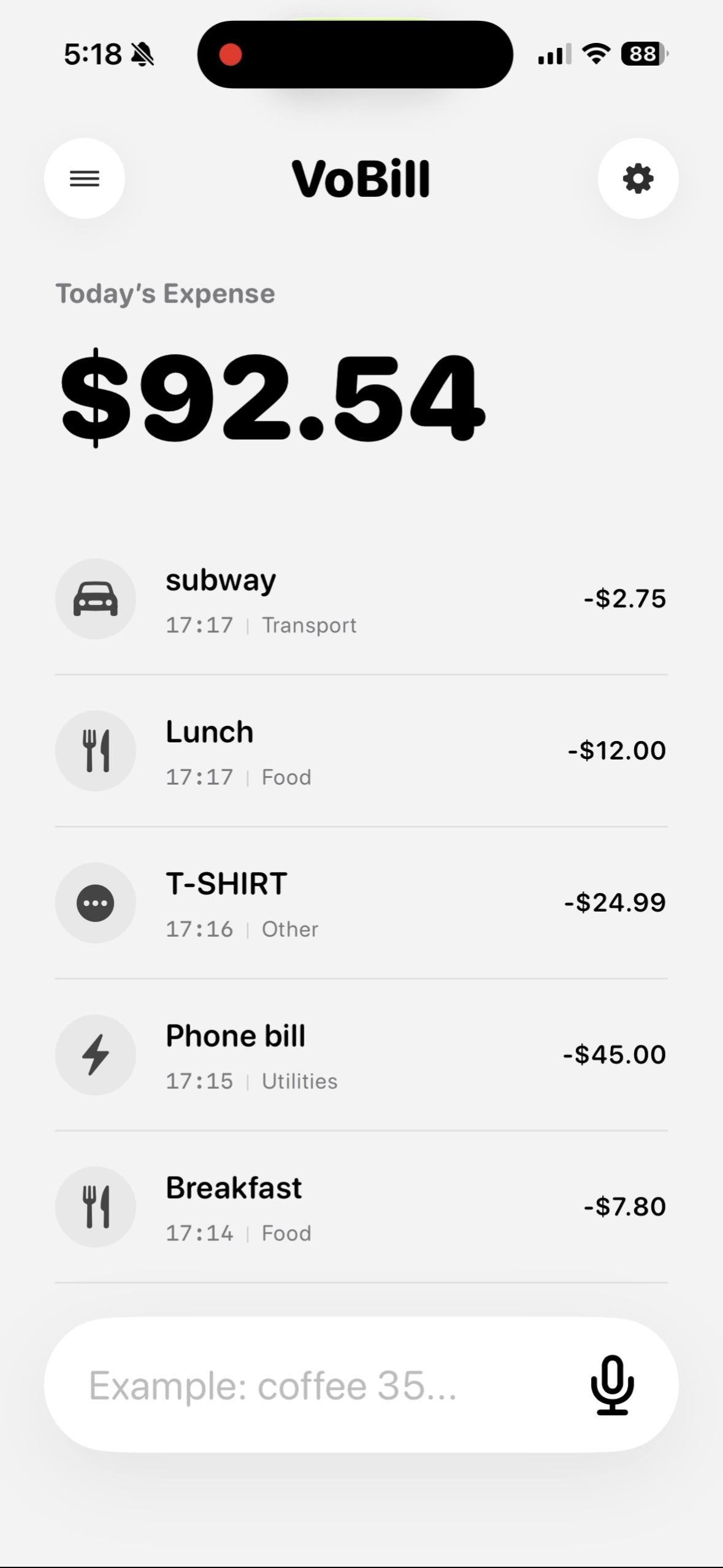VoBill app preview
